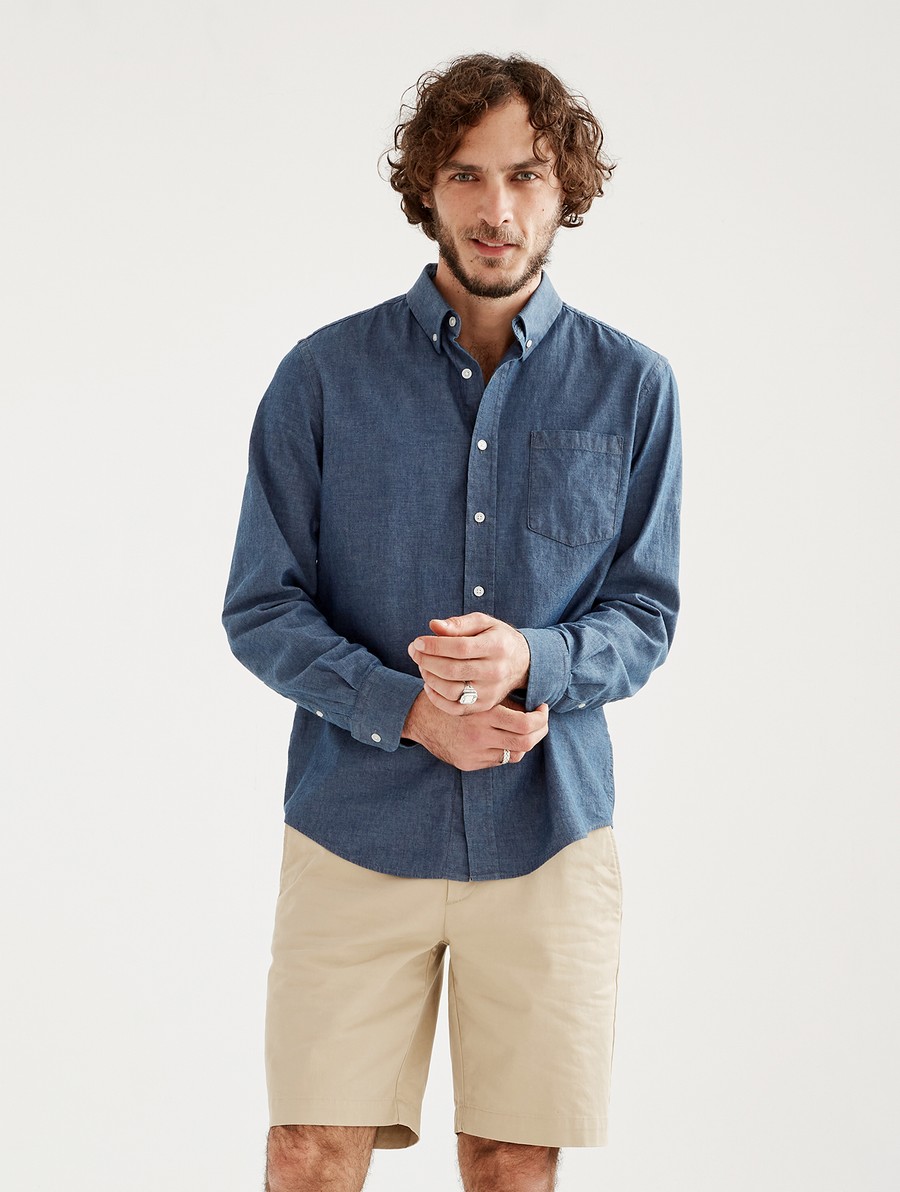 Aigle Chambray Long Sleeve Overhemd Heren Donkerblauw | TL388