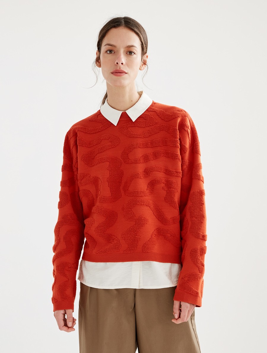 Aigle Crew Neck With Vermiculated Jacquard Jumpers Dames Rood | VB562