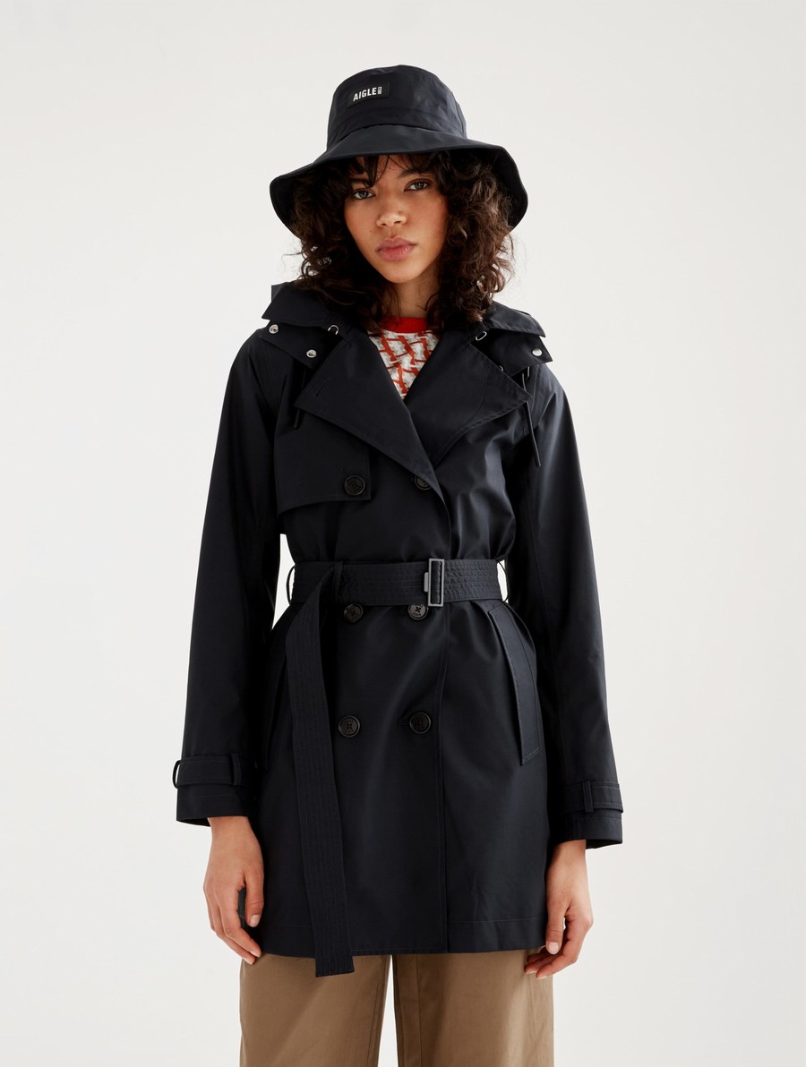 Aigle Detachable Hood Kort Gore-tex Trenchcoat Dames Zwart | NG657