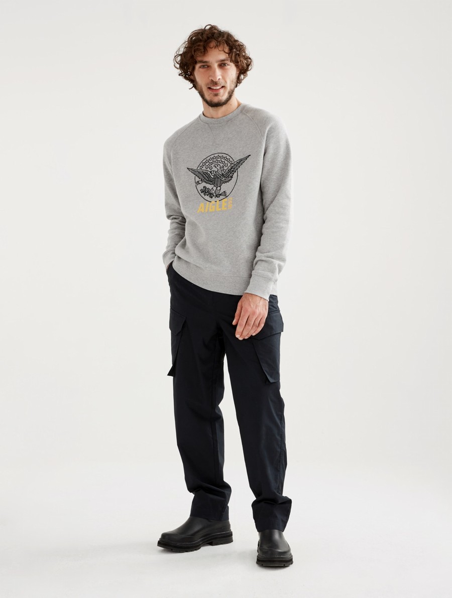 Aigle Embroidered Crew Neck Sweatshirt Heren Grijs | NQ789