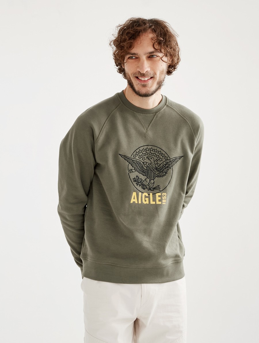 Aigle Embroidered Crew Neck Sweatshirt Heren Olijfgroen | TD269