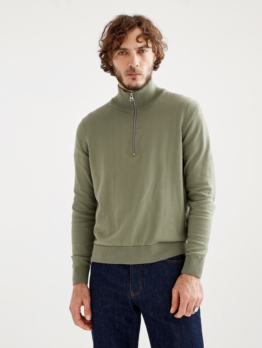 Aigle Fine Gauge Half-zip High-neck Jumpers Heren Olijfgroen | IC676