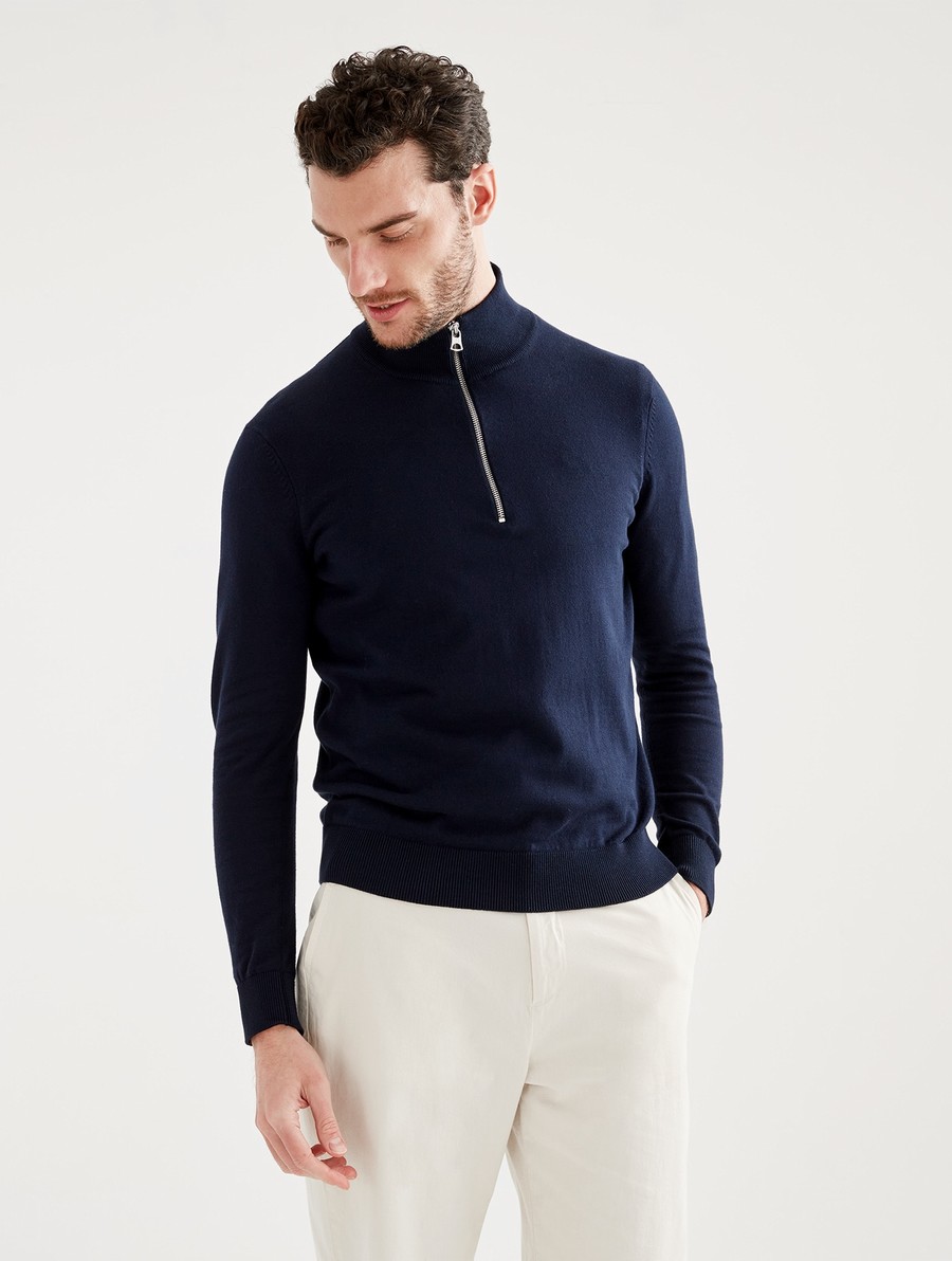 Aigle Fine Gauge Half-zip High-neck Jumpers Heren Donkerblauw | UD256