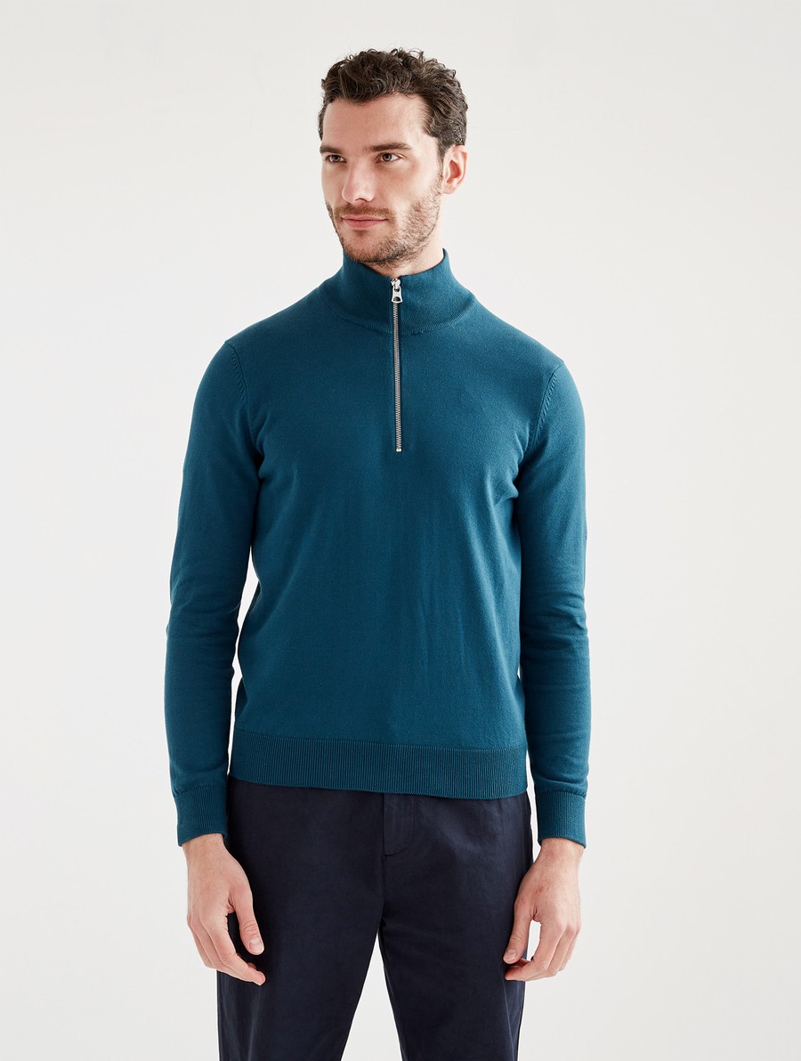 Aigle Fine Gauge Half-zip High-neck Jumpers Heren Turquoise | WP733