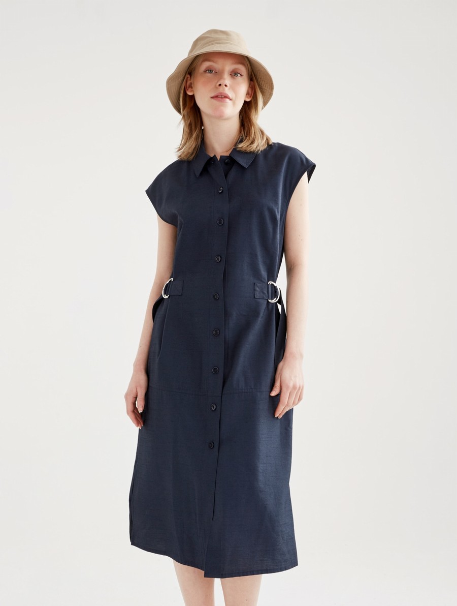 Aigle Fitted Buttoned Midi Jurken Dames Donkerblauw | GH670