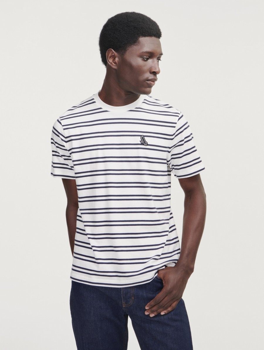 Aigle Gestreept Crew Neck T-shirts Heren Wit | NO655