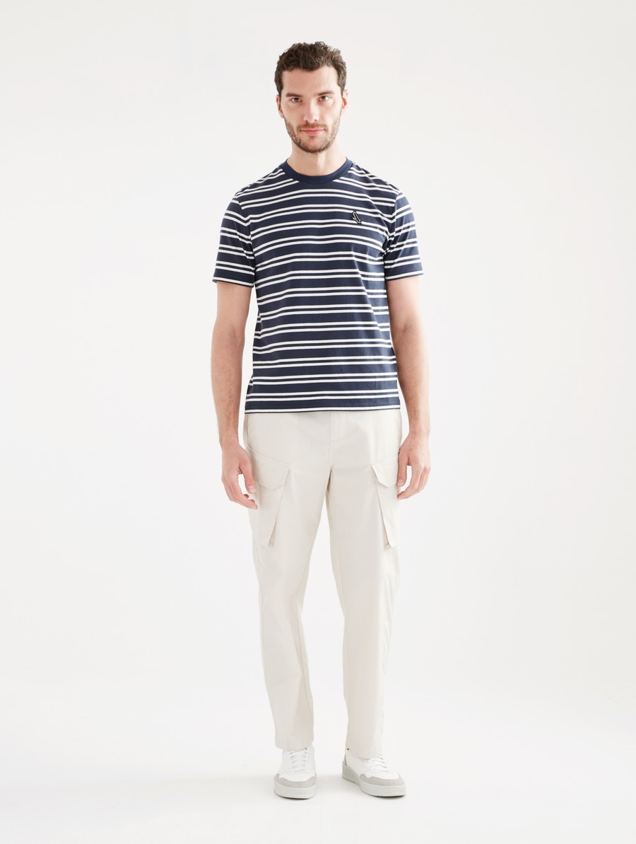 Aigle Gestreept Crew Neck T-shirts Heren Donkerblauw | RH884