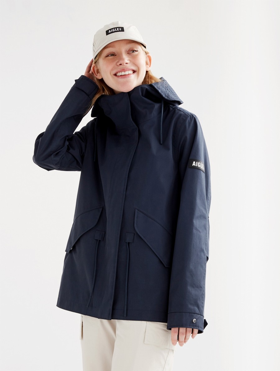 Aigle Iconic Kort Met Capuchon Fishtail Mtd Jassen Dames Donkerblauw | BD696