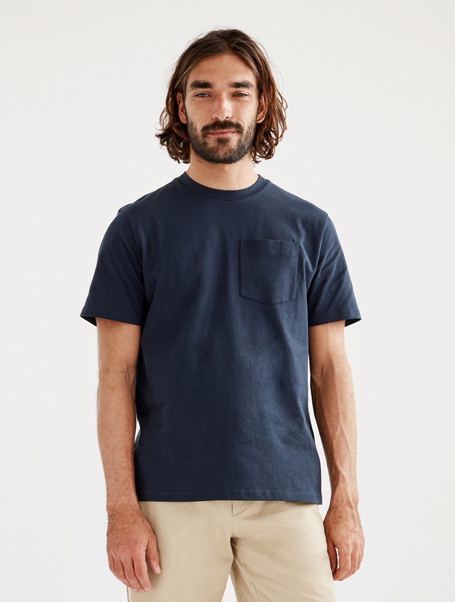 Aigle Jersey Pocket Crew Neck T-shirts Heren Donkerblauw | EV408