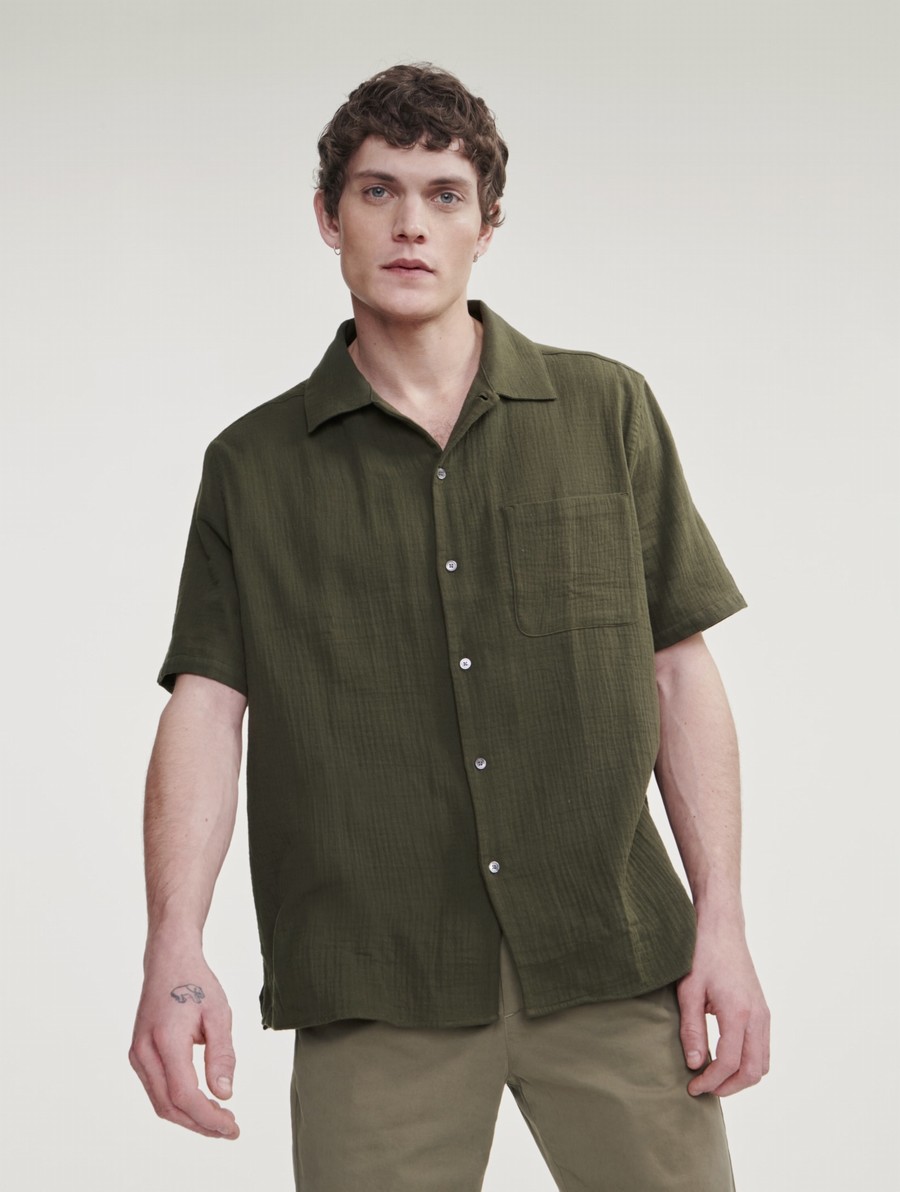 Aigle Katoenen Gas Kort Sleeve Overhemd Heren Groen | XC515