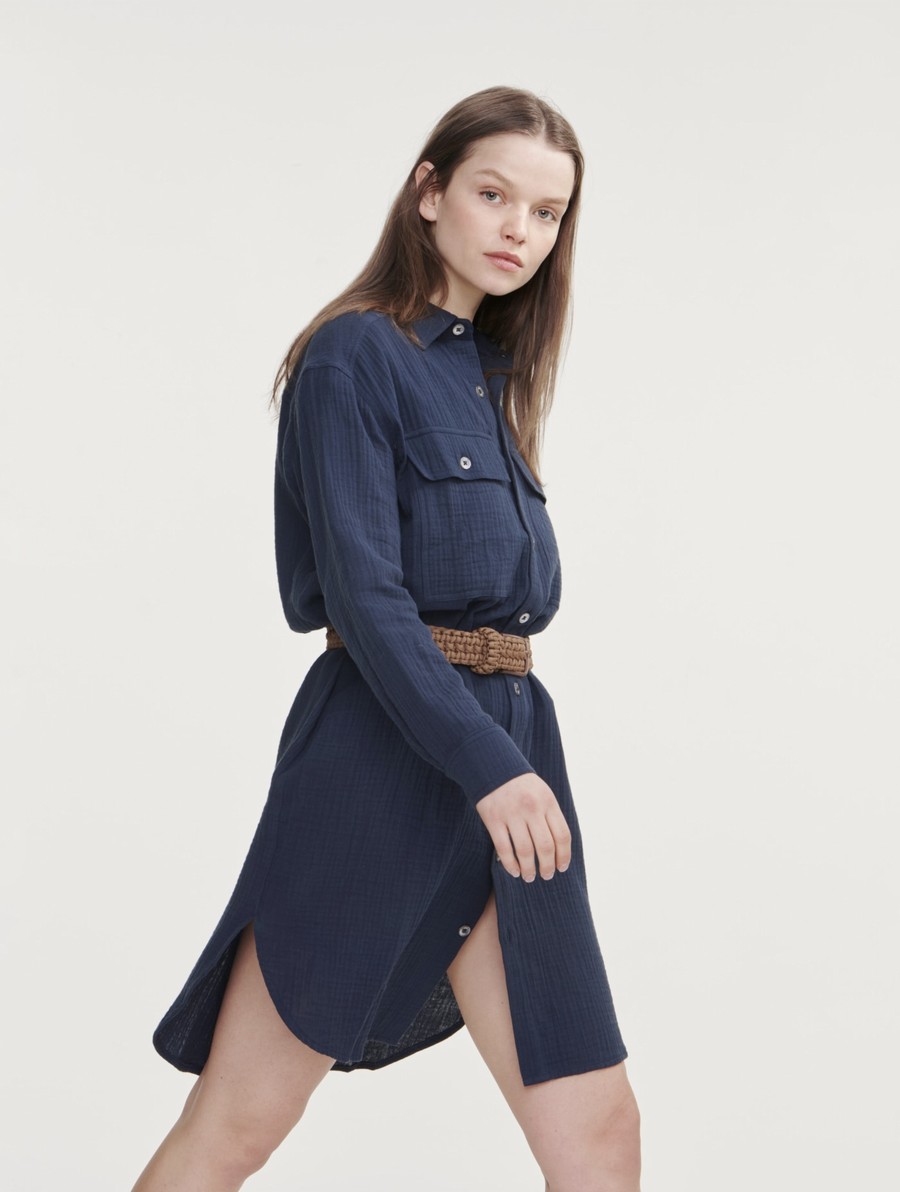 Aigle Katoenen Gauze Shirt Jurken Dames Donkerblauw | OH776