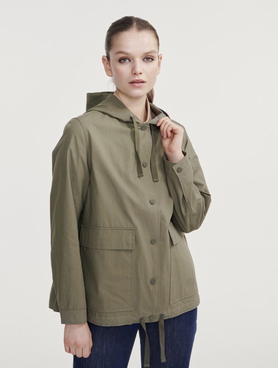 Aigle Kort Hoody Gros Grain Parka Dames Olijfgroen | GF086