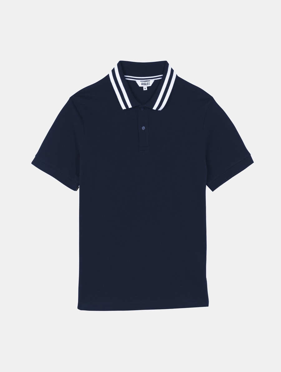 Aigle Kort Sleeve Double-band Collar Poloshirt Heren Donkerblauw | HR379