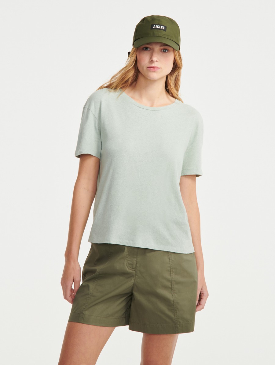 Aigle Kort-sleeved Linen-blend T-shirts Dames Lichtgroen | IK336