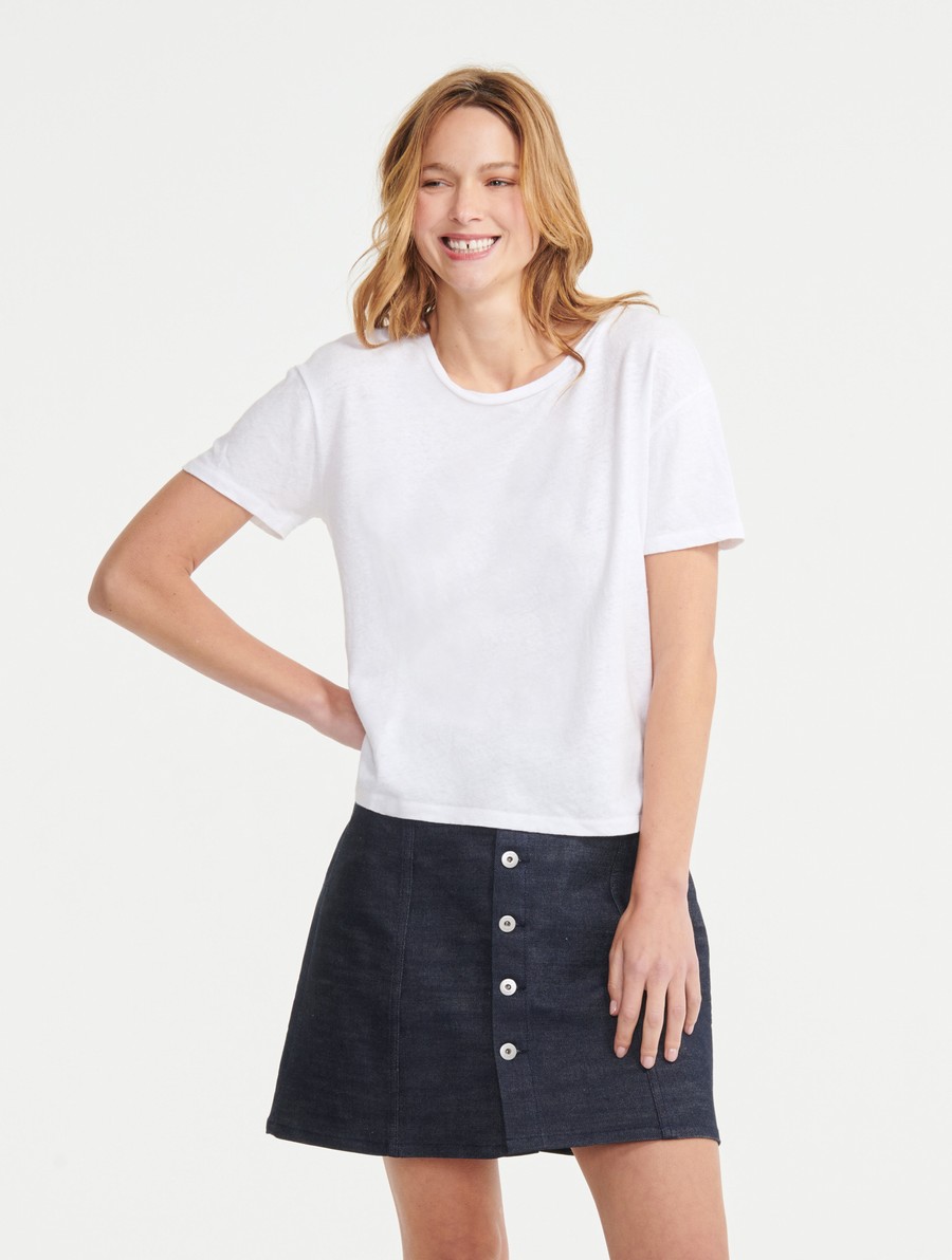 Aigle Kort-sleeved Linen-blend T-shirts Dames Wit | TV431