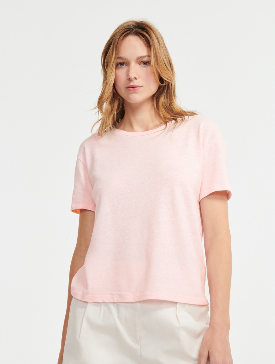 Aigle Kort-sleeved Linen-blend T-shirts Dames Roze | VK290