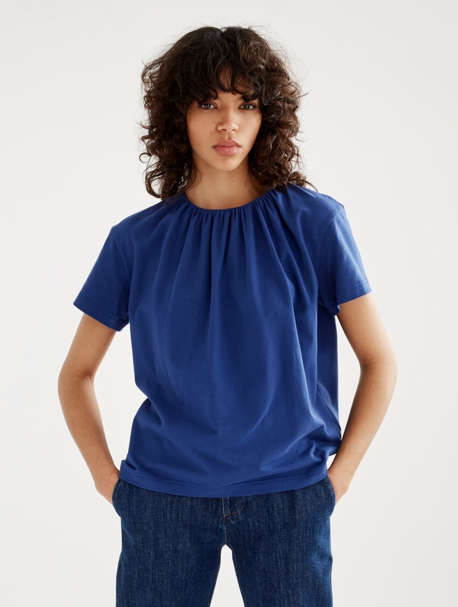 Aigle Kort-sleeved With Gathered Neckline T-shirts Dames Blauw | SF278