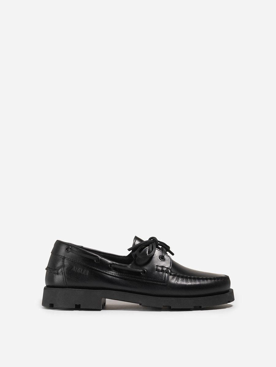 Aigle Leren Bootschoenen Dames Zwart | SY778