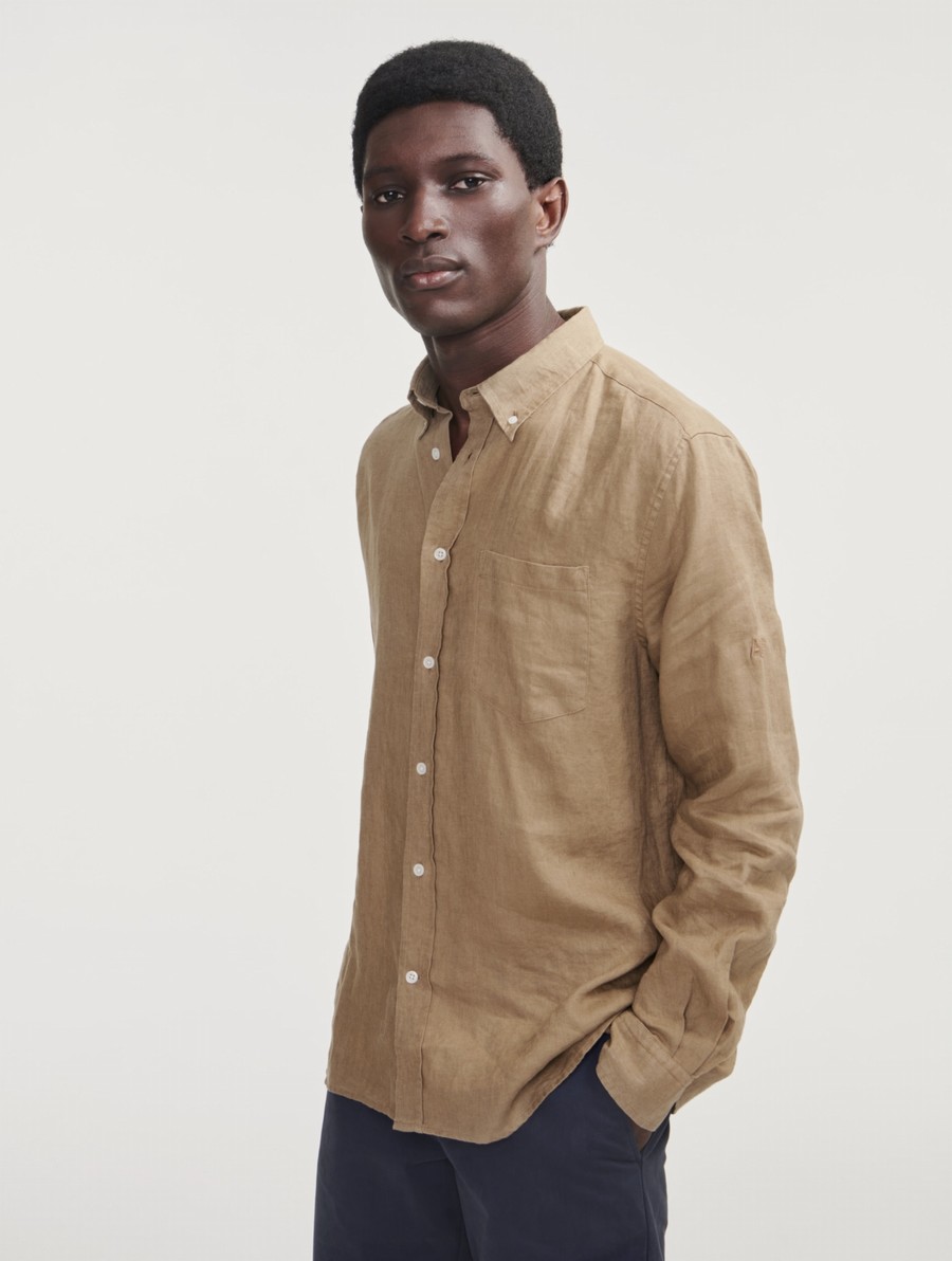 Aigle Linen Long Sleeve Overhemd Heren Bruin | GN364