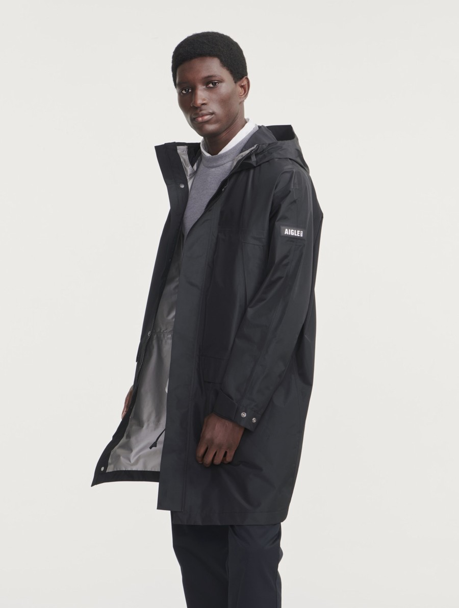 Aigle Long Double Met Capuchon Gore-tex Paclite Parka Heren Zwart | CV374