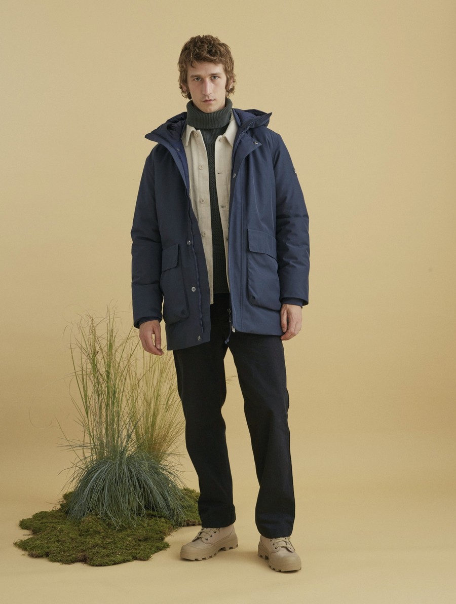 Aigle Long Met Capuchon Dupont Sorona Gore-tex Parka Heren Donkerblauw | WR581