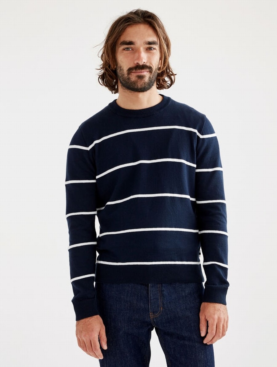 Aigle Made In France Fine Gauge Crew Neck Sailor Jumpers Heren Donkerblauw | HV391