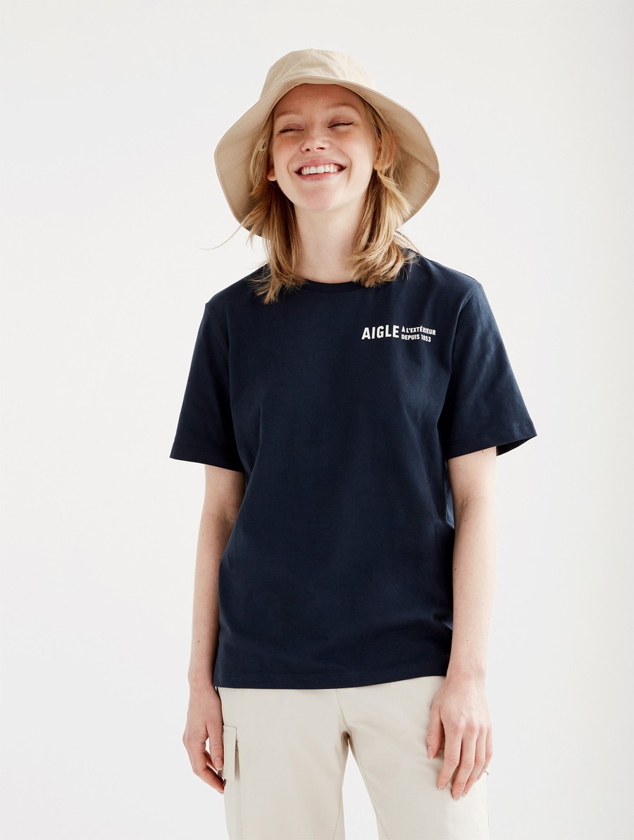 Aigle Organic Katoenen Crew Neck T-shirts Dames Donkerblauw | KT064