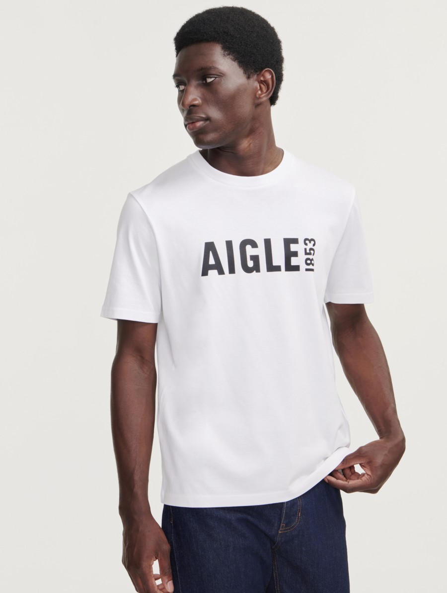 Aigle Printed Crew Neck Pyratex T-shirts Heren Wit | ON641