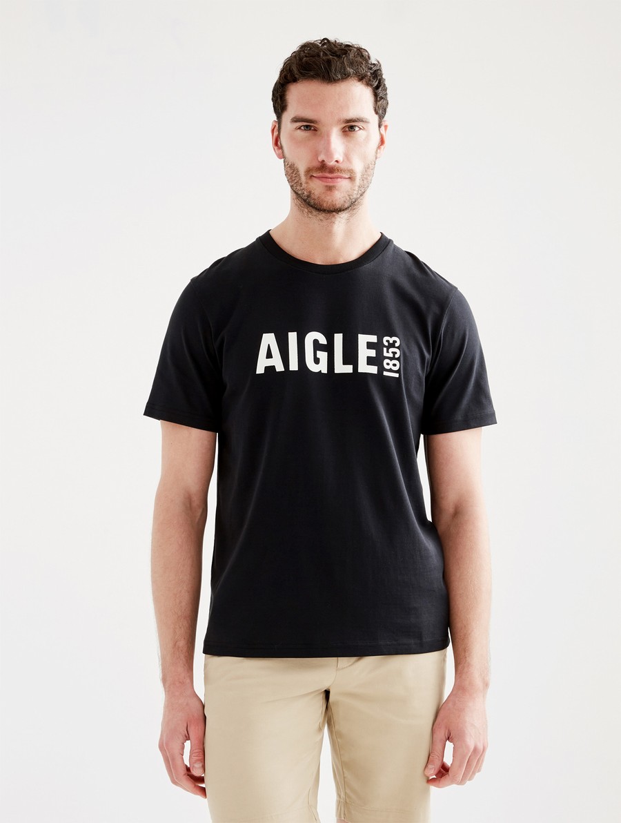Aigle Printed Crew Neck Pyratex T-shirts Heren Zwart | ZE306