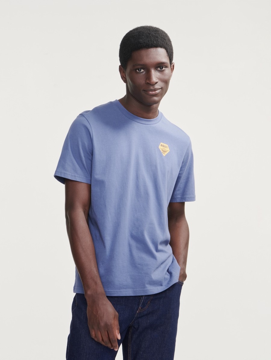 Aigle Printed Crew Neck T-shirts Heren Blauw | UD816