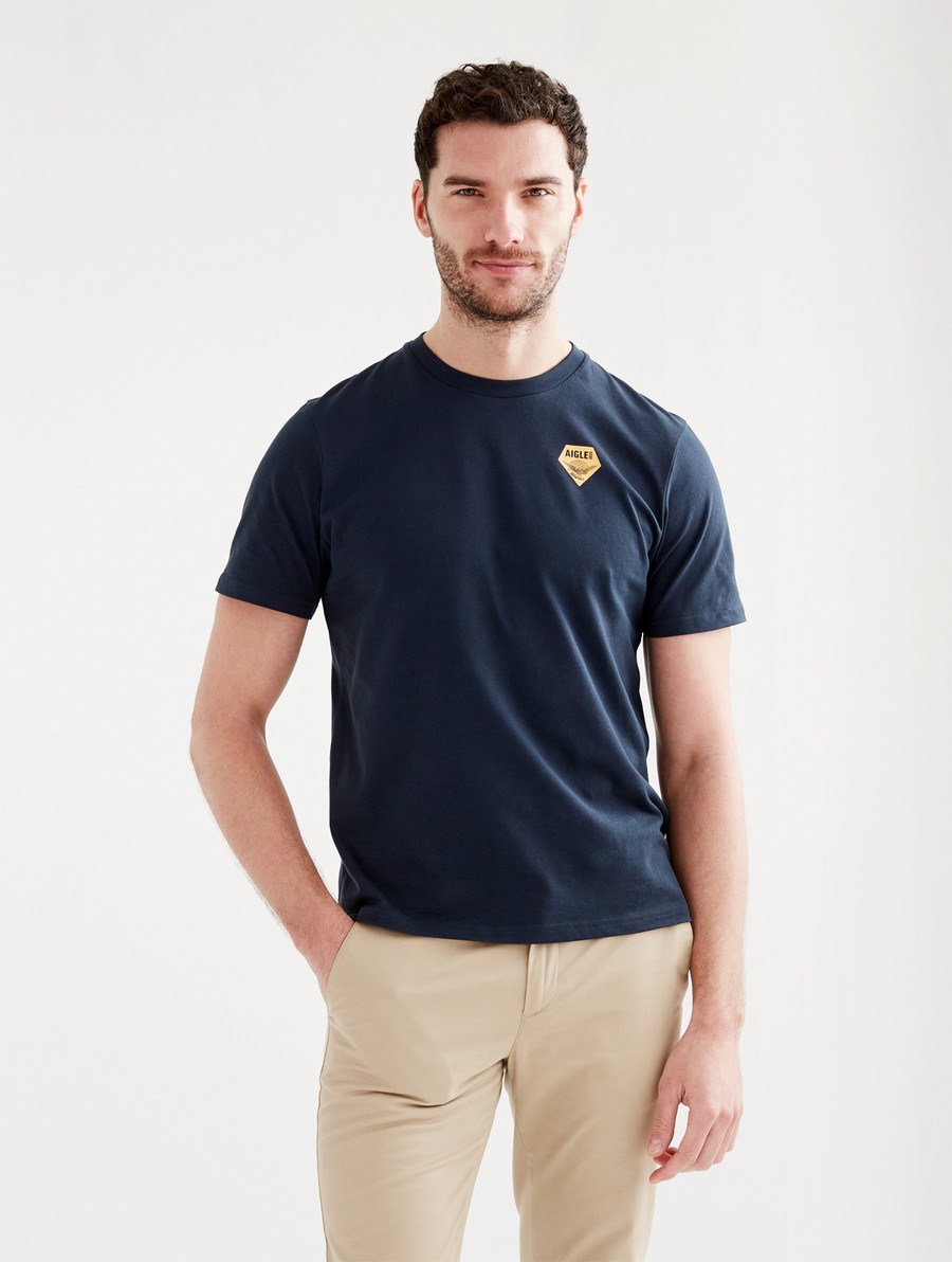Aigle Printed Crew Neck T-shirts Heren Donkerblauw | RL966