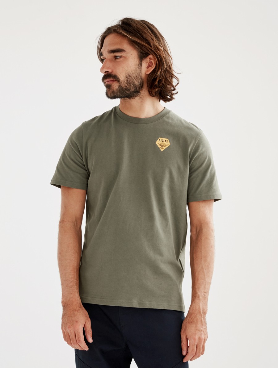 Aigle Printed Crew Neck T-shirts Heren Olijfgroen | TW573