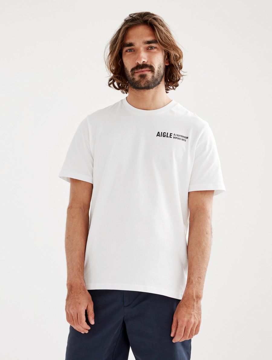 Aigle Printed Crew Neck T-shirts Heren Wit | HB294