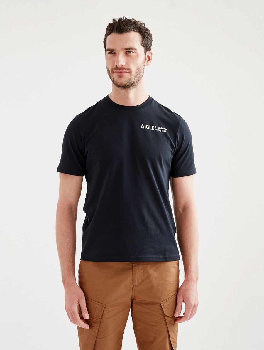 Aigle Printed Crew Neck T-shirts Heren Zwart | UY875