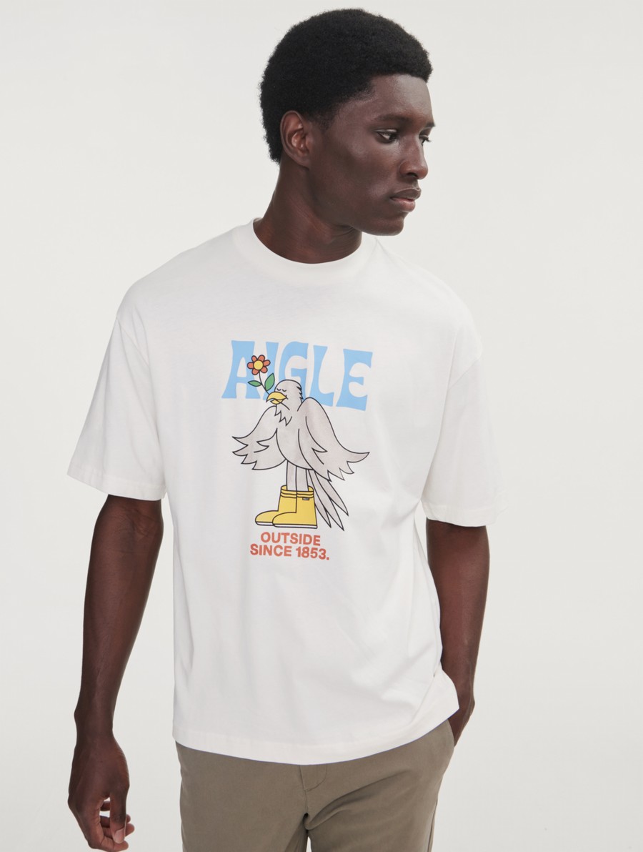 Aigle Printed Crew T-shirts Heren Wit | QI313