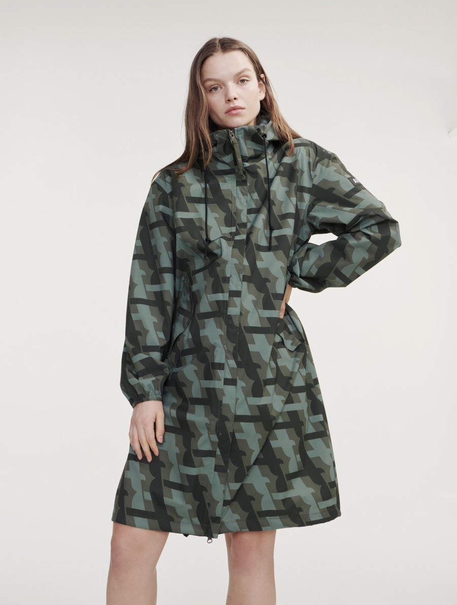 Aigle Printed Long Hood Mtd Parka Dames Groen | XN165