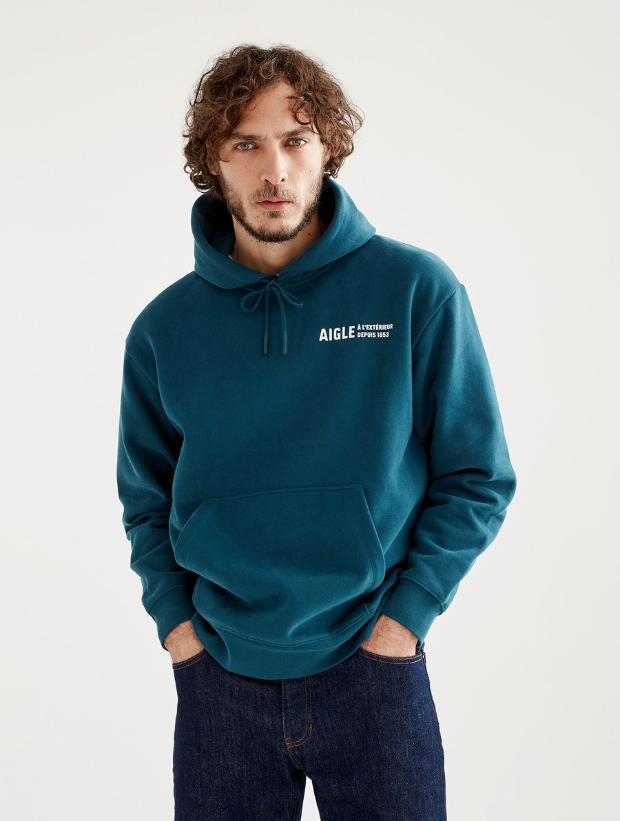 Aigle Printed Met Capuchon Sweatshirt Heren Turquoise | VW223