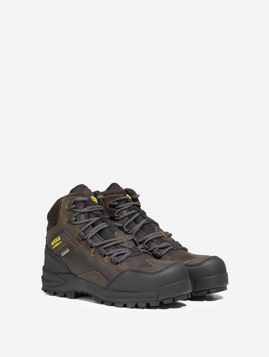 Aigle Waterdichte And Ademend Leren Veiligheidslaarzen Heren Bruin | HB171