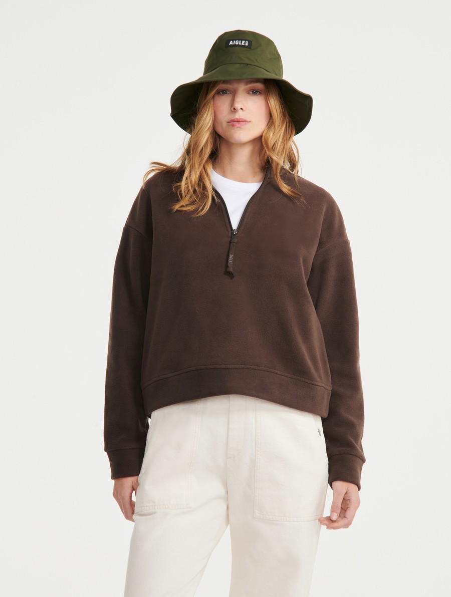 Aigle Zip-necked Fleece Jassen Dames Donkerbruin | VY783